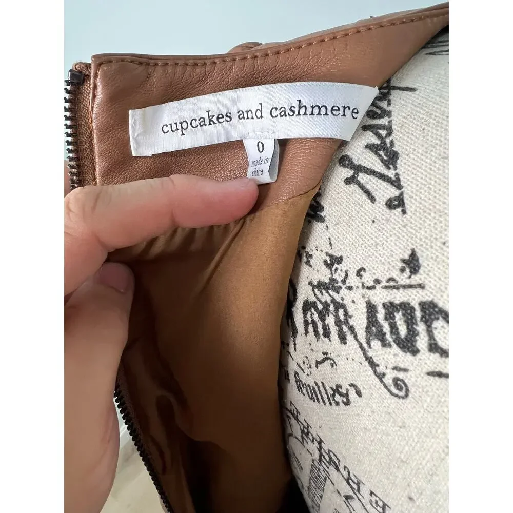 Cupcake & Cashmere Maggie Dress Brown Faux Leather Mini Dress with pockets - Picture 5 of 16